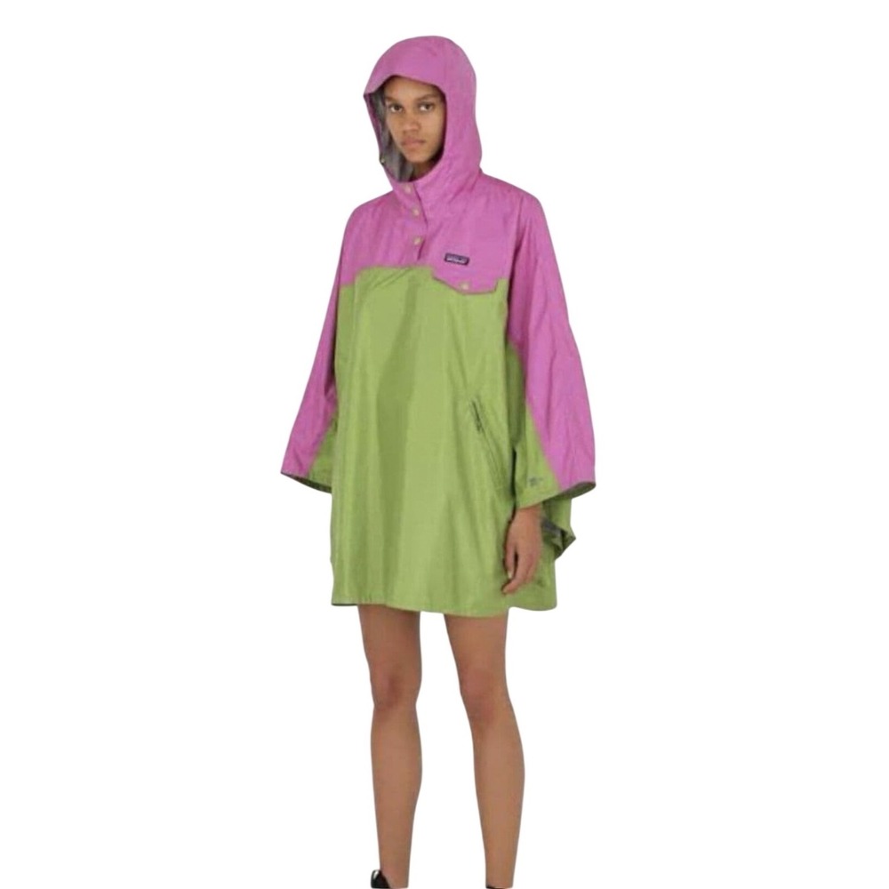 Patagonia Pink and Green Hooded Rain Poncho